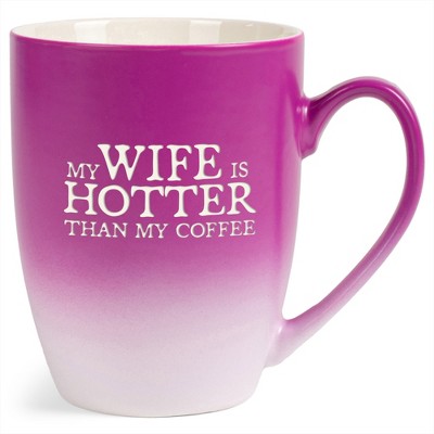 Elanze Designs My Wife Is Hotter Than My Coffee Two Toned Ombre Matte Pink and White 12 ounce Ceramic Stoneware Coffee Cup Mug