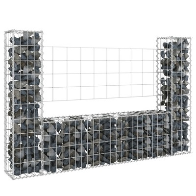 vidaXL U-shape Gabion Basket with 2 Posts Iron 55.1 in.x7.9 in.x39.4 in.
