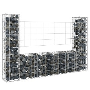 vidaXL U-shape Gabion Basket with 2 Posts Iron 55.1 in.x7.9 in.x39.4 in. - 1 of 4