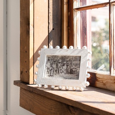 Whitewashed Wood Bead Accented 4x6 Picture Frame
