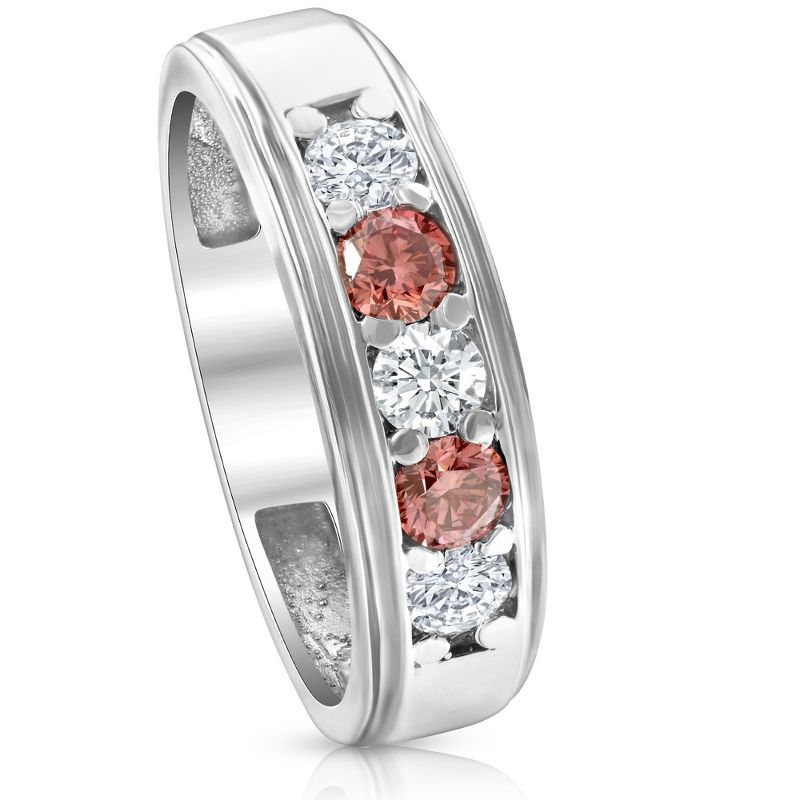Pompeii3 1 Ct T.W. Pink & White Lab Created Diamond Mens Wedding Ring 5-Stone White Gold, 3 of 5