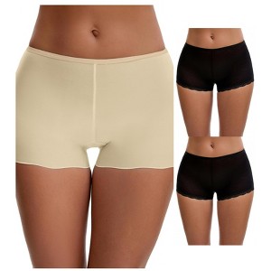 INSPIRE CHIC Women's Seamless Ice Silk Lace Trim Slip Shorts for Under Dresses Lightweight Boyshorts 3 Packs - 1 of 4