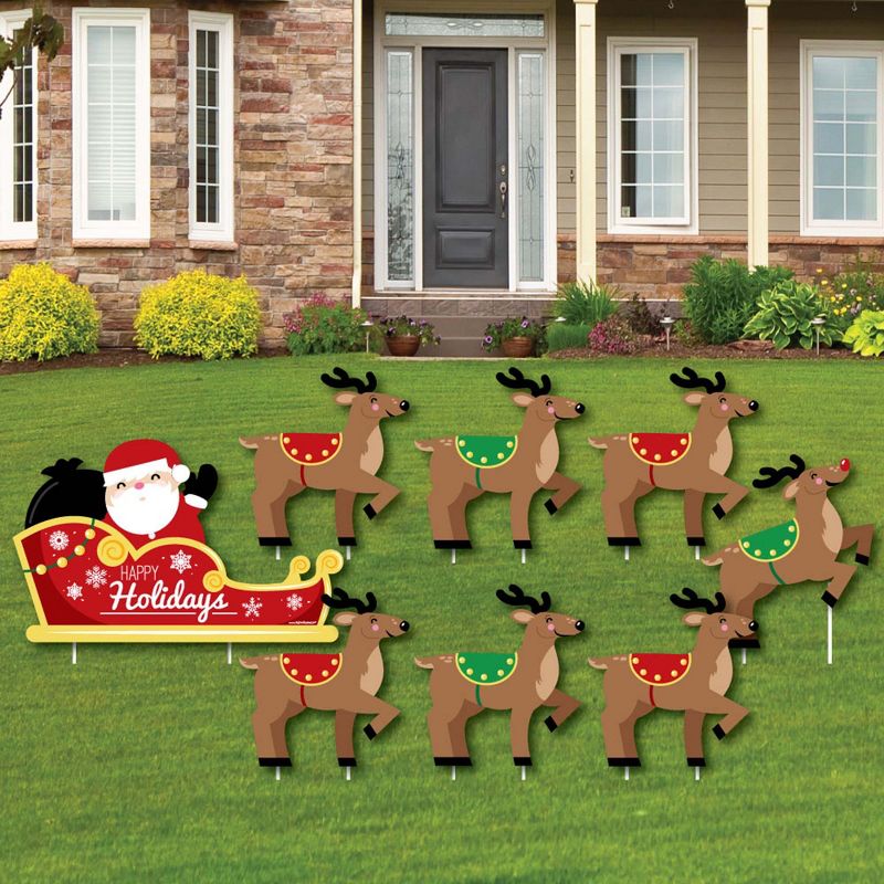 Big Dot of Happiness Santa's Reindeer - Yard Sign and Outdoor Lawn Decorations - Santa Claus Christmas Yard Signs - Set of 8, 1 of 8