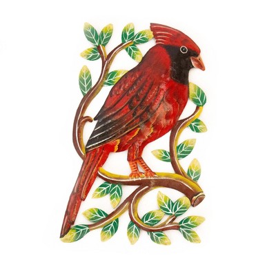 Slickblue Cardinal on Branch Painted Steel Wall Art, 13” x 8” Handcrafted Metal Decor for Indoor/Outdoor Use
