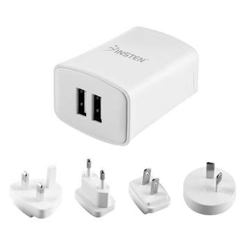 Insten Switchable Universal Dual USB Plug Worldwide Travel Adapter, White