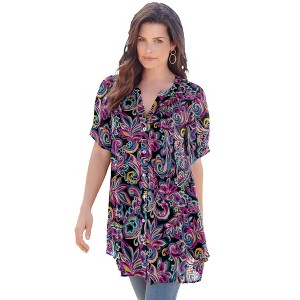 Roaman's Women's Plus Size Short Sleeve Angelina Tunic - 1 of 4