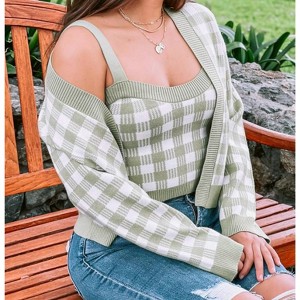 Women's Gingham Cropped Tank And Sweater Set - Blue Blush - 1 of 3