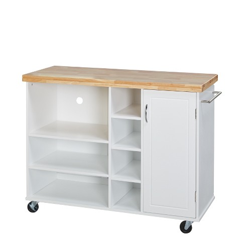 white wood microwave cart