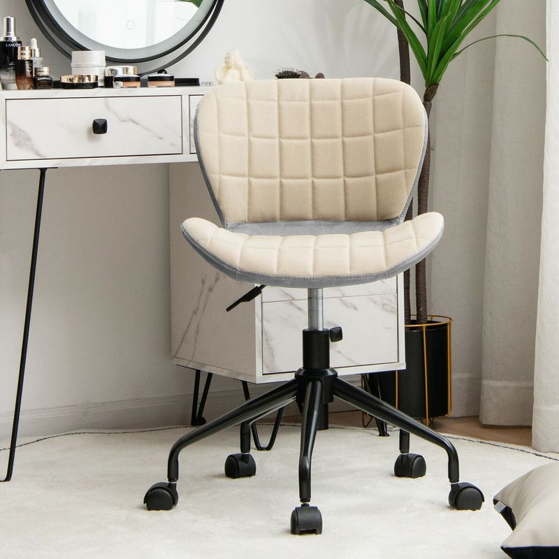 Costway Mid Back Home Office Chair Adjustable Swivel Linen & PU Leather Task Chair, 4 of 11