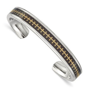 Black Bow Jewelry Mens Stainless Steel, Blk Carbon Fiber & Gold Tone Cross Cuff Bracelet - 1 of 4