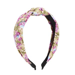 Unique Bargains Women's Elegant Knotted Printed Wide Hairband 6.30"x4.92" Rose Red 1 Pc - 1 of 3
