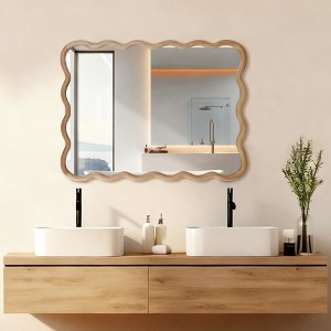 Whisen 30"x40" Wavy Rectangle Decorative Mirror, Solid Wood Frame, Entryway - 1 of 4