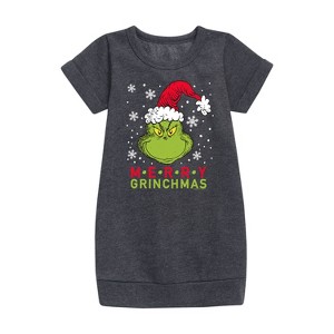 - Dr. Seuss - Merry Grinchmas Graphic Short Sleeve Fleece Dress - 1 of 4