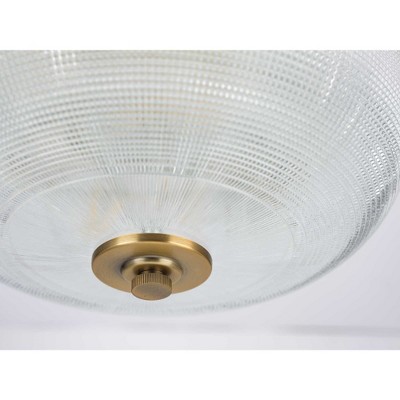 Vintage Brass Double Prismatic Glass Flush Mount Light