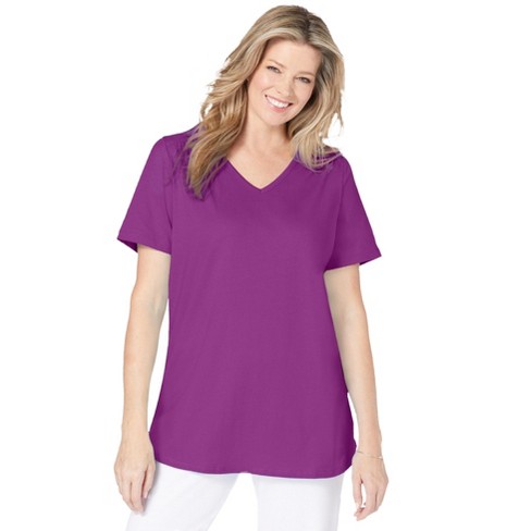 Woman Within Women's Plus Size Short-sleeve V-neck Shirred Tee - 4x ...