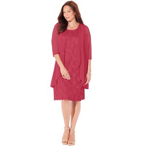 Catherines Women's Plus Size Sparkling Lace Jacket Dress - 1 of 4