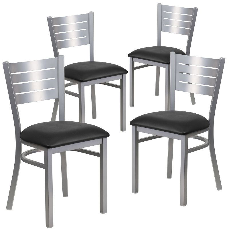 Flash Furniture 4 Pack Hercules Series Silver Slat Back Metal Restaurant Chair, 1 of 2