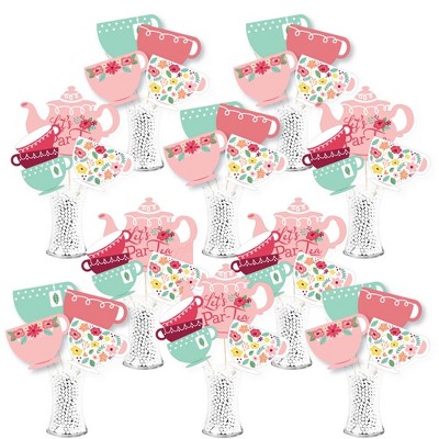 Big Dot of Happiness Floral Let's Par-Tea - Garden Tea Party Centerpiece Sticks - Showstopper Table Toppers - 35 Pieces