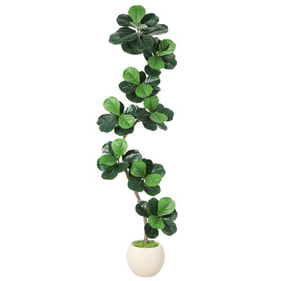 Fiddle Leaf Fig Artificial Tree with White Planter,5ft Faux Plants Indoor with Moss, Fake Rubber Tall Fake Floor Plant in Pot