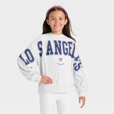 Girls' Disney Minnie Mouse Los Angeles Fleece Crewneck Graphic Sweatshirt - Gray