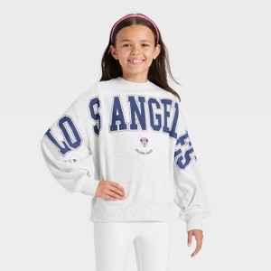 Girls' Disney Minnie Mouse Los Angeles Fleece Crewneck Graphic Sweatshirt - Gray - 1 of 4
