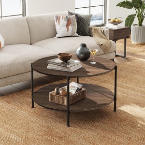 32.6" Round  Coffee Table with Open Storage Shelf, 2-Tier Industrial Circle Wood Center Table - 1 of 4