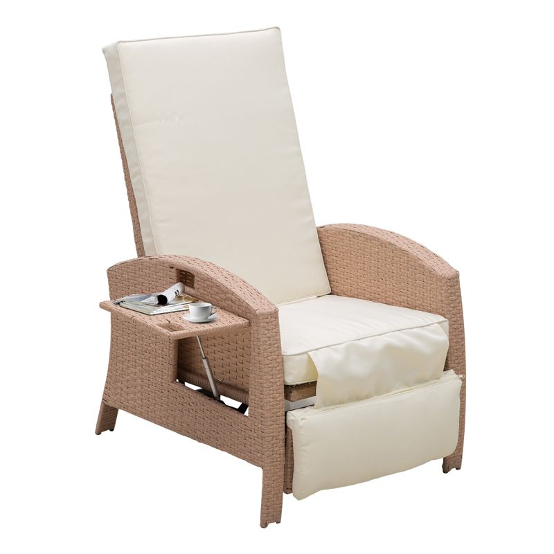 Outsunny Patio Recliner, Outdoor Reclining Chair with Flip-Up Side Table, All-Weather Wicker Metal Frame Chaise with Footrest, Cushions, 1 of 9