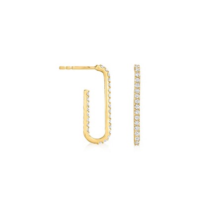 Ross-Simons 0.50 ct. t.w. Diamond Paper Clip Link J-Hoop Earrings in 14kt Yellow Gold