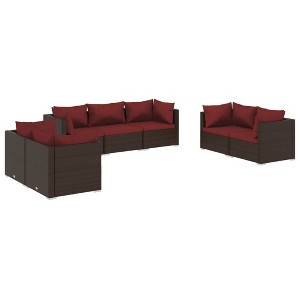 vidaXL 7 Piece Stylish Modular Outdoor Patio Lounge Set with Cushions, Durable PE Rattan and Powder-Coated Steel Frame - Brown and Cinnamon Red - 1 of 4