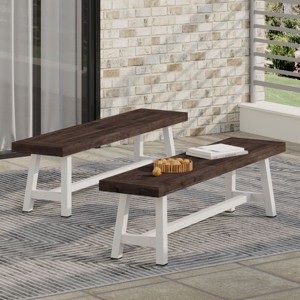 Moden 63'' Acacia Dining Bench Set of 2,Outdoor Wooden Picnic Bench,Patio Backyard Garden Poolside Balcony Bench,Outdoor Furniture-Cuddlewood - 1 of 4