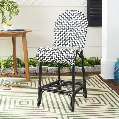 Shea Black and White Wicker Indoor/Outdoor Counter Stool