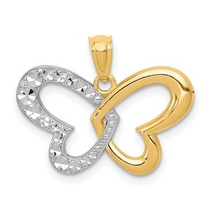 Black Bow Jewelry 14k Yellow Gold & White Rhodium 22mm Heart Winged Butterfly Pendant - 1 of 4