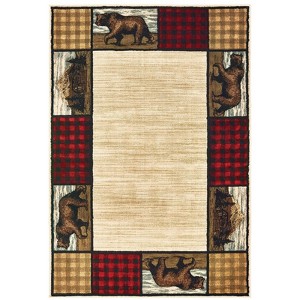 Weston Bear Plaid Border Area Rug Ivory - Captiv8e Designs - 1 of 3