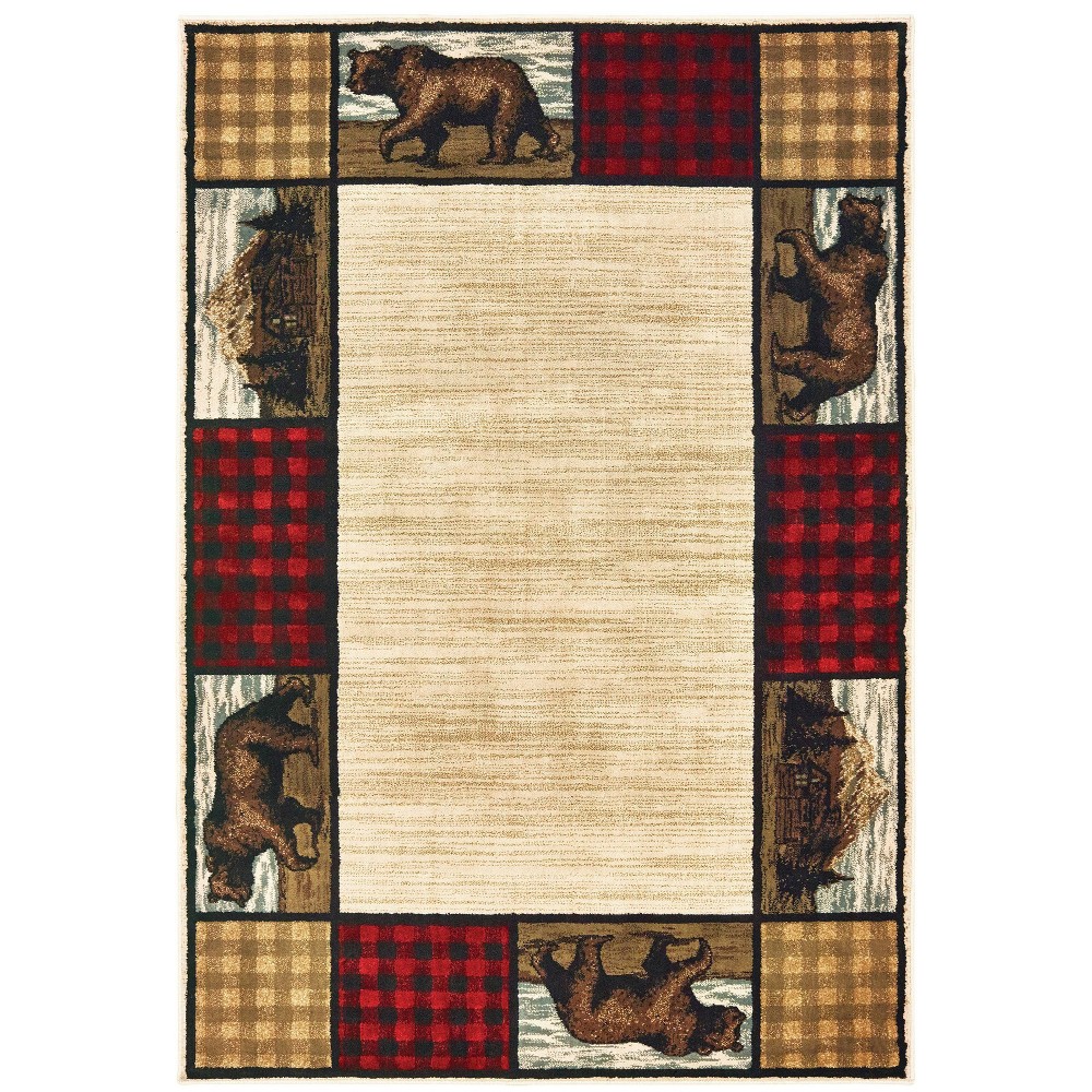 Photos - Area Rug 1'10"x3' Weston Bear Plaid Border  Ivory - Captiv8e Designs