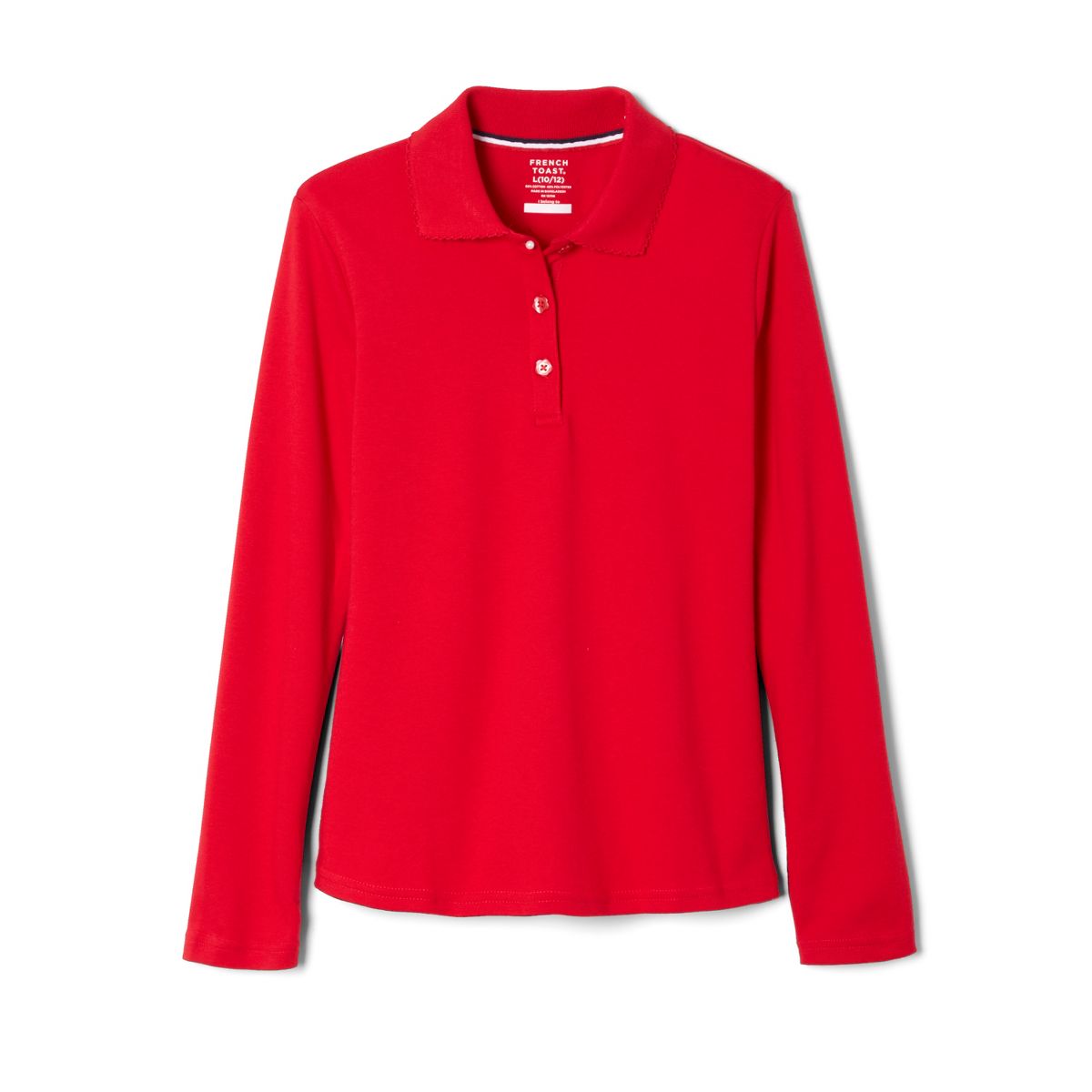 French Toast School Uniform Girls Long Sleeve Fitted Interlock Polo with Picot Collar (Feminine Fit) - thumbnail 6