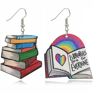 Scholastic Charm Dangle Earrings - Wooden Stationery Theme Design for Educators and Learners - 1 of 4