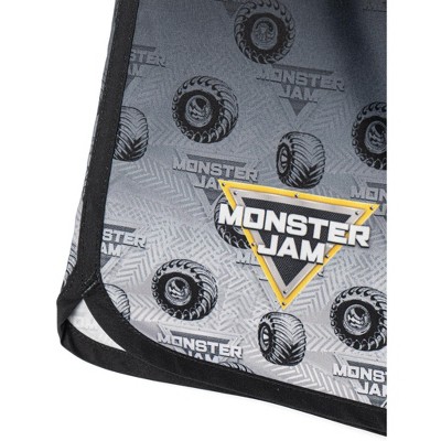 Monster Jam Little Boys' Long Sleeve Graphic Swim Shirt and Allover Print Drawstring Board Shorts Outfit Black 5 — фото 5