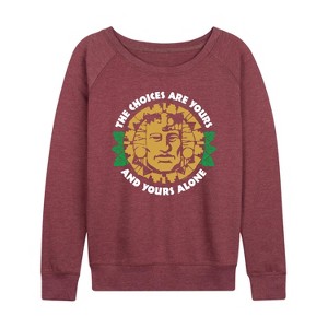 Women's - Legends of The Hidden Temple - I'm a Purple Parrot Lightweight French Terry Wide Neck Long Sleeve Shirt - 1 of 4