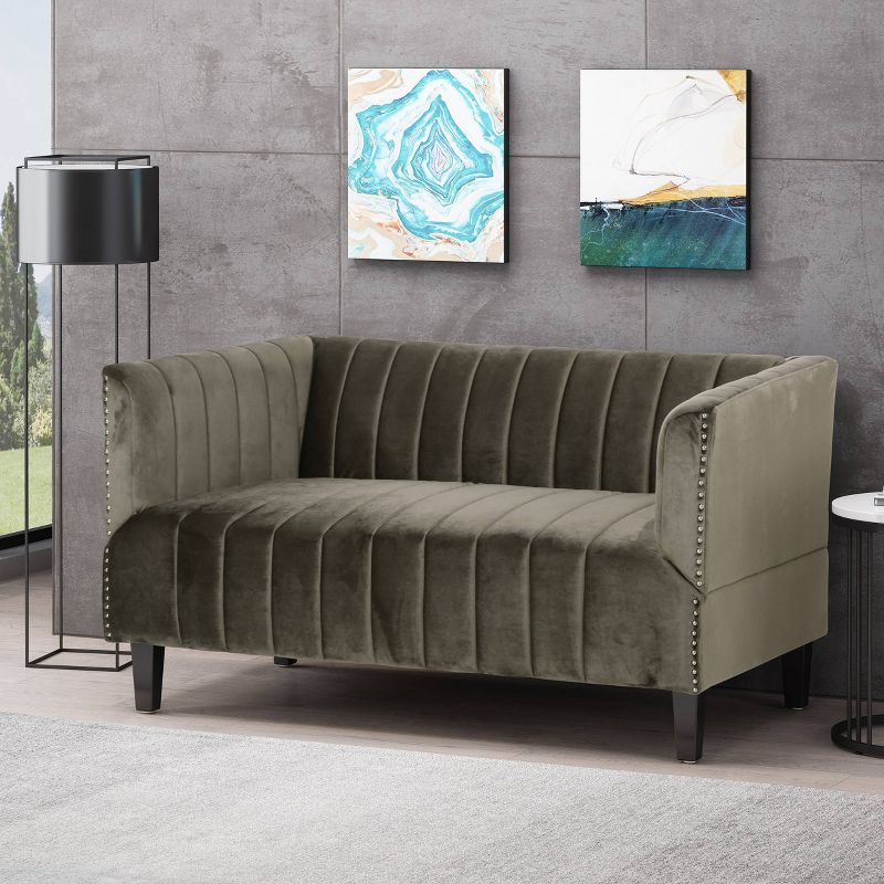 Weymouth Contemporary Channel Stitch Velvet Settee Gray - Christopher Knight Home, 3 of 7