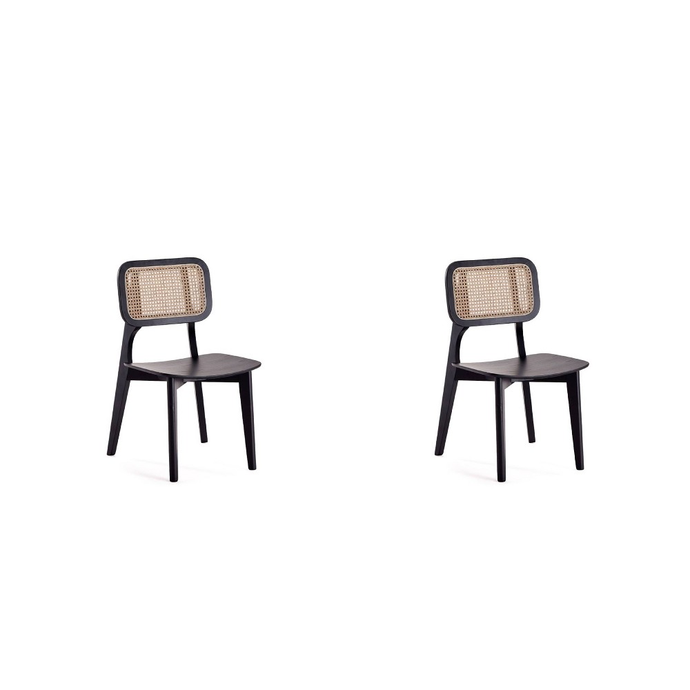 Photos - Chair Set of 2 Versailles Square Dining  Black/Natural - Manhattan Comfort