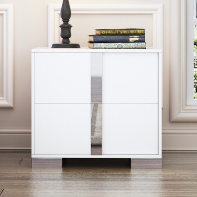 23.3" Elegant Nightstand with Metal Handle, Mirrored Bedside Table with 2 Drawers 4W - ModernLuxe