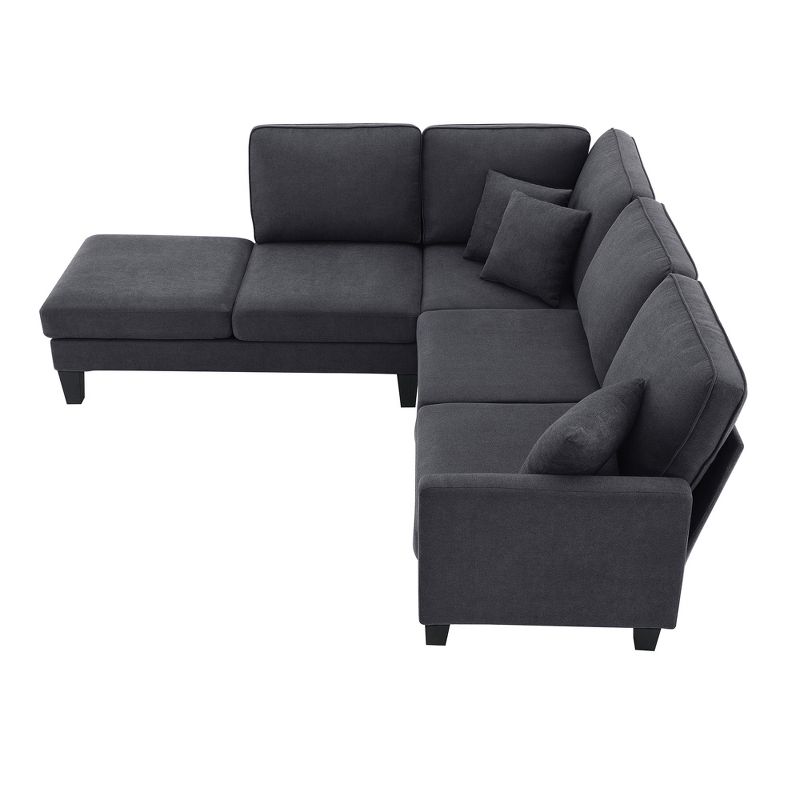 90" Terry Fabric Modern L Shaped Sectional Sofa, 5 Seater Sofa Set with Chaise Lounge and 3 Pillows - ModernLuxe, 5 of 13