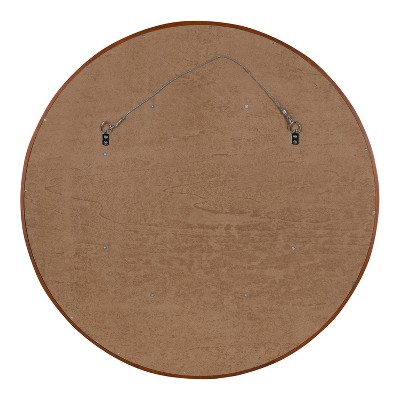 Mid-Century Boho-Chic Round Walnut Wood Wall Mirror, 30"