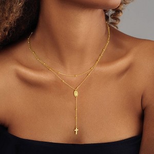 Turandoss 18K Gold Cross Necklace for Women Girls - Dainty Y-Shaped Cross Pendant Necklace, Gold Jewelry for Women, Birthday Gifts for Girls - 1 of 4