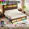 AMERLIFE Bed Frame with Bookcase Storage Headboard, LED Light and Charging Station - 3 of 4