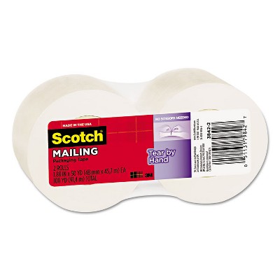 Scotch Tear-By-Hand Packaging Tape 1.88" x 50yds 1 1/2" Core Clear 2/Pack 38422