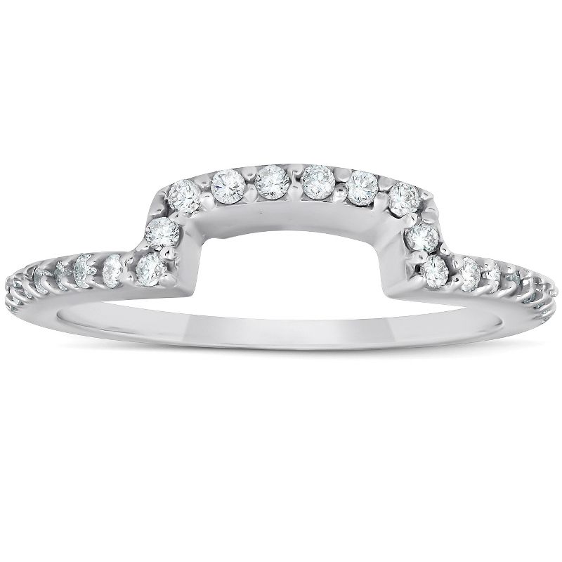 Pompeii3 1/4Ct Diamond Curved Contour Guard Band Womens Wedding Ring 14k White Gold, 1 of 6