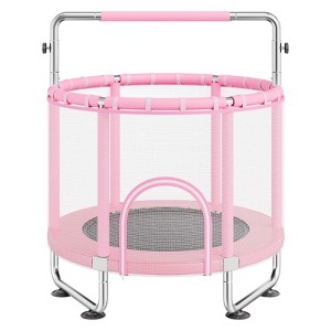 VEVOR 55" Kids Trampoline, 4.6FT Indoor Outdoor Trampoline with Safety Enclosure Net and Basketball Hoop, Toys for 3+ Years Children, Pink - 1 of 4