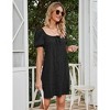 Clearlove Women Summer Back Bow Tie Mini Dress Square Neck Puff Short Sleeve A Line Dress - 3 of 4