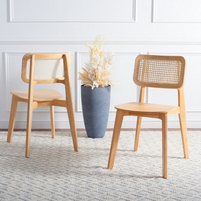 Natural Wood and Cane Low Slat Dining Chair Set